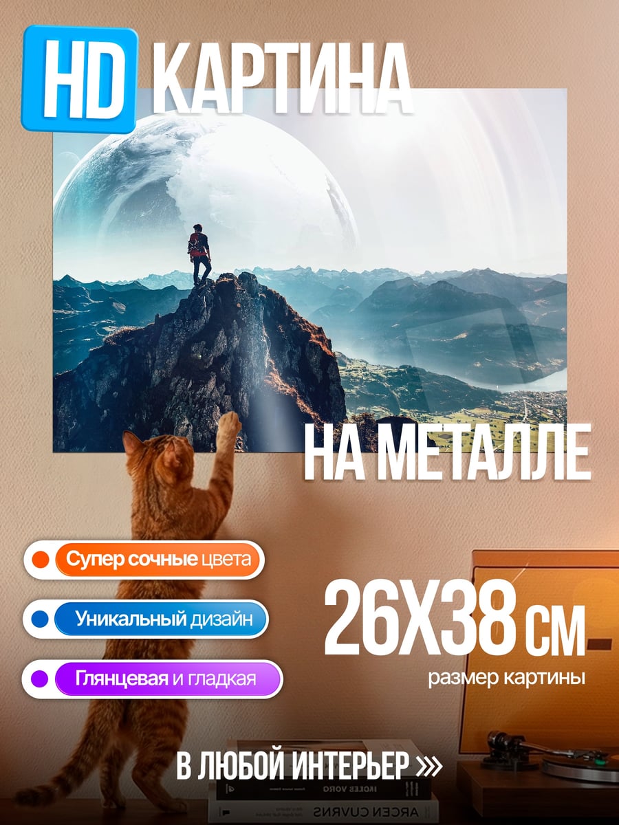 Картина на металле человек вершина горы