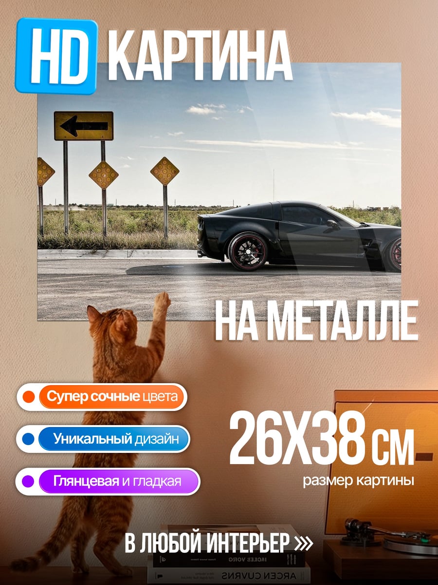 Картина на металле черный спорткар