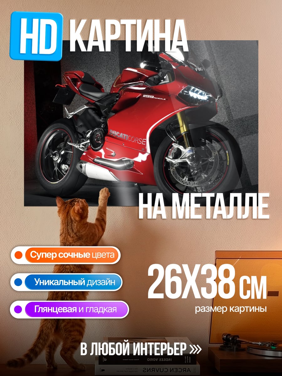 Картина на металле Красный мотоцикл Ducati