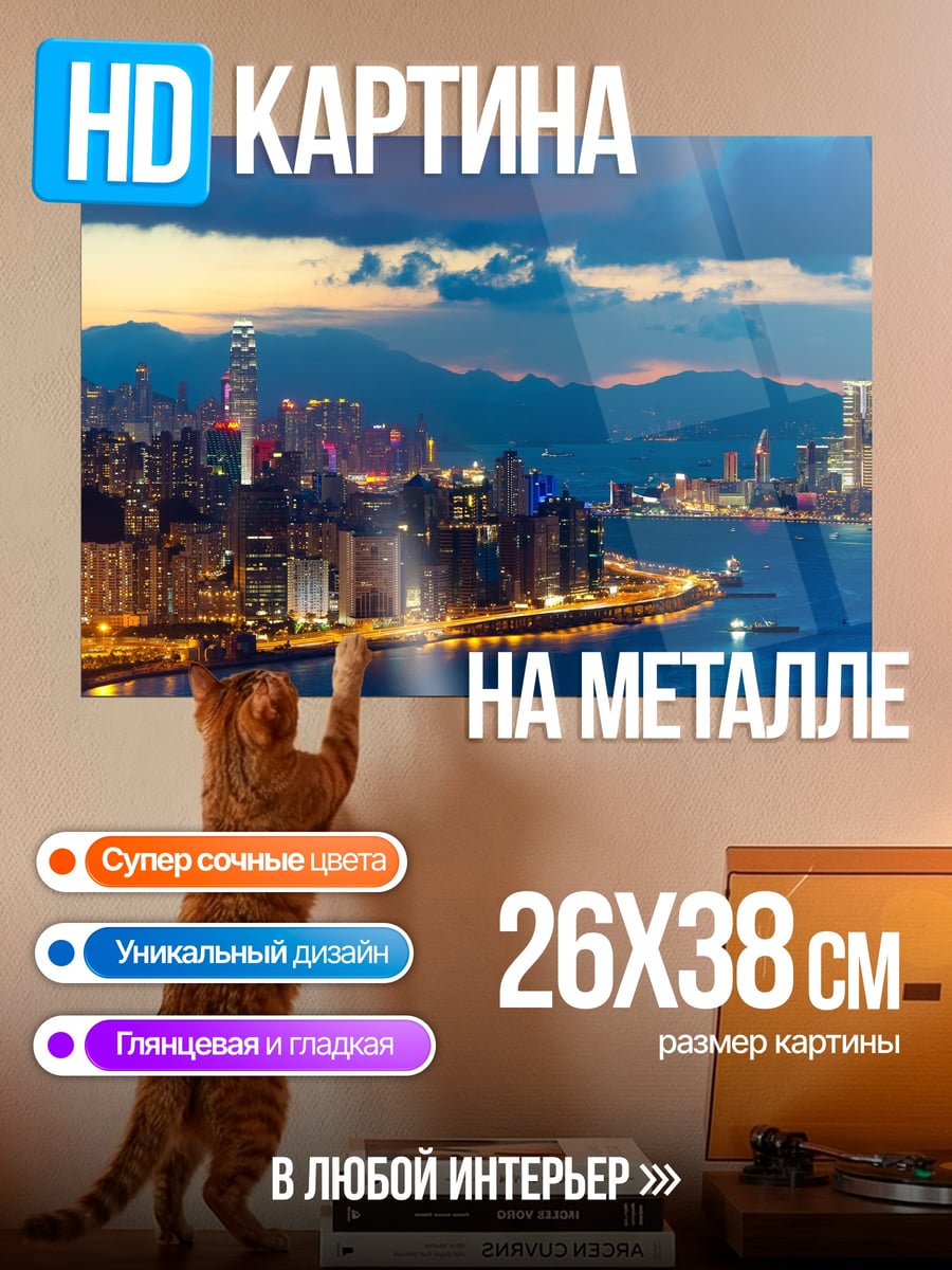 Картина на металле Ночной город Гонконг