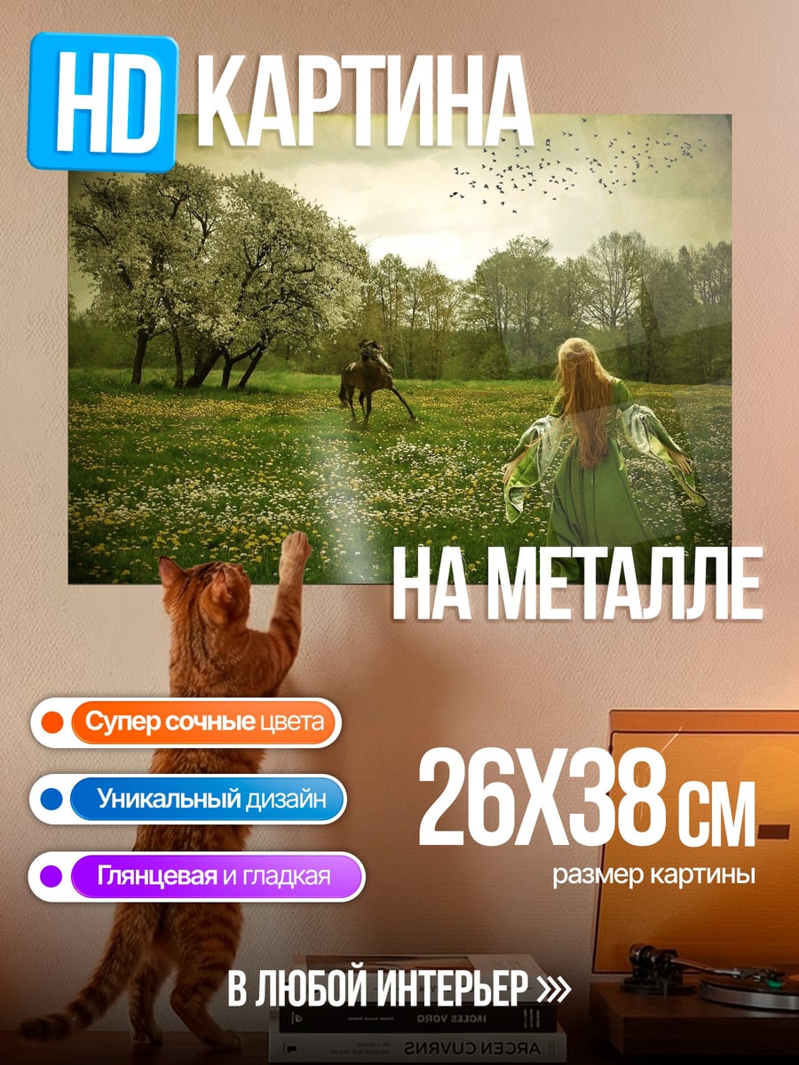 Картина на металле Девушка в поле