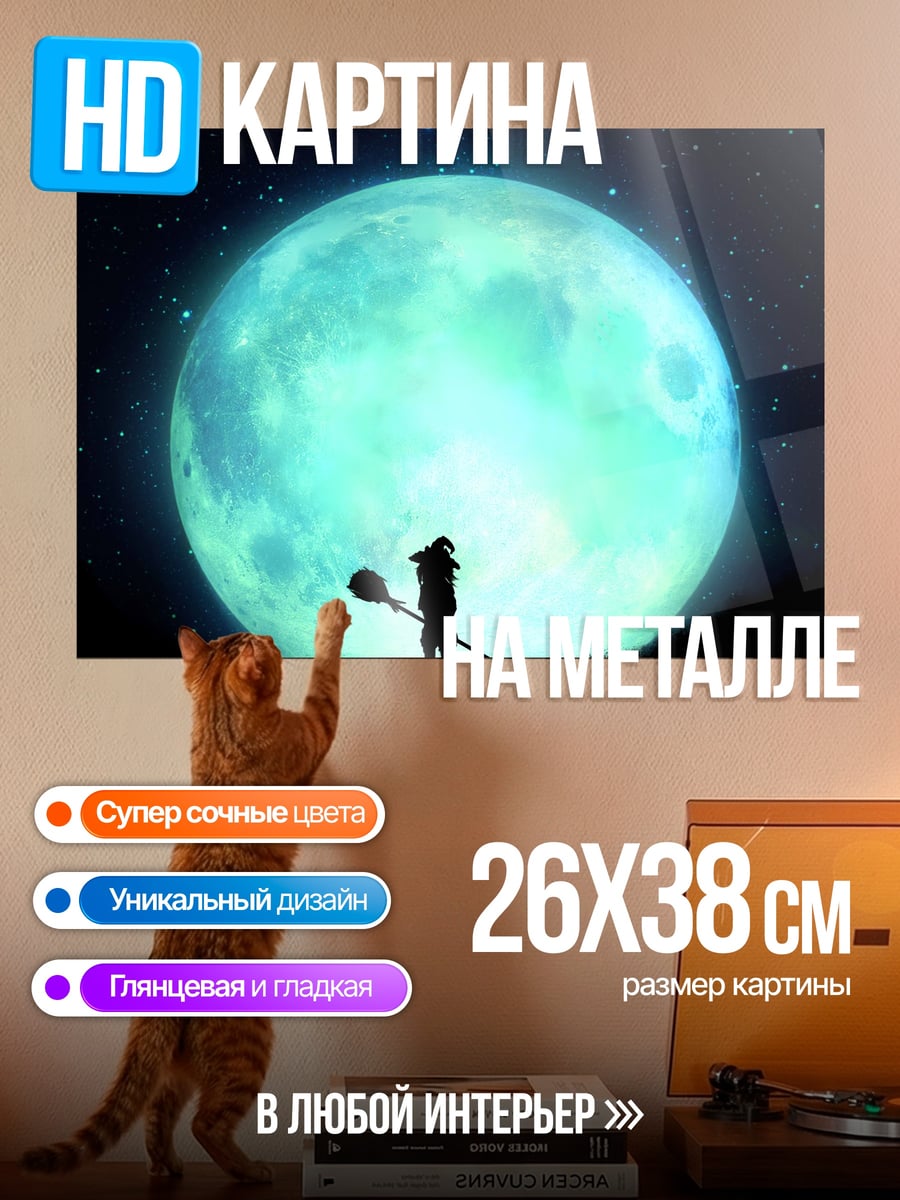 Картина на металле Девушка под луной