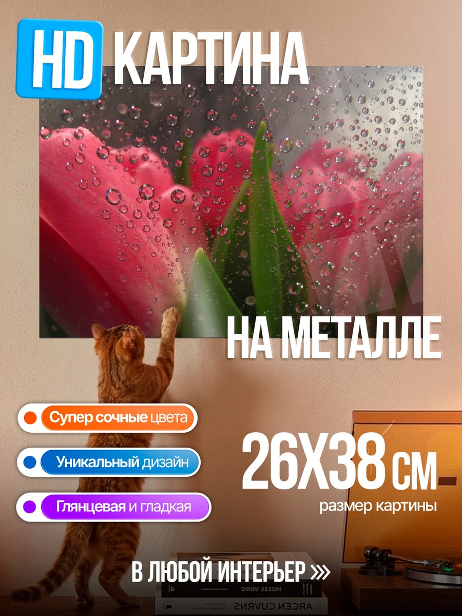 Картина на металле Розовые тюльпаны