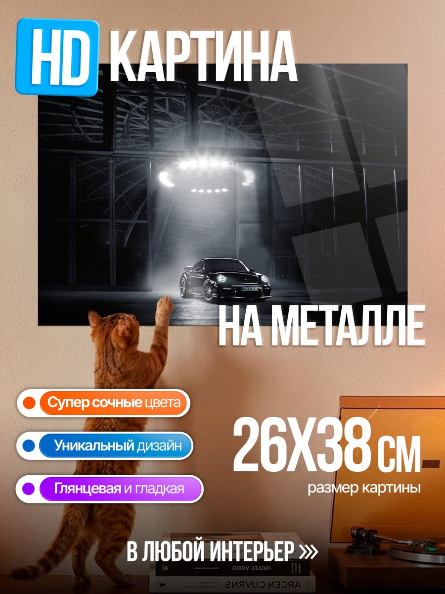 Картина на металле Черный спорткар