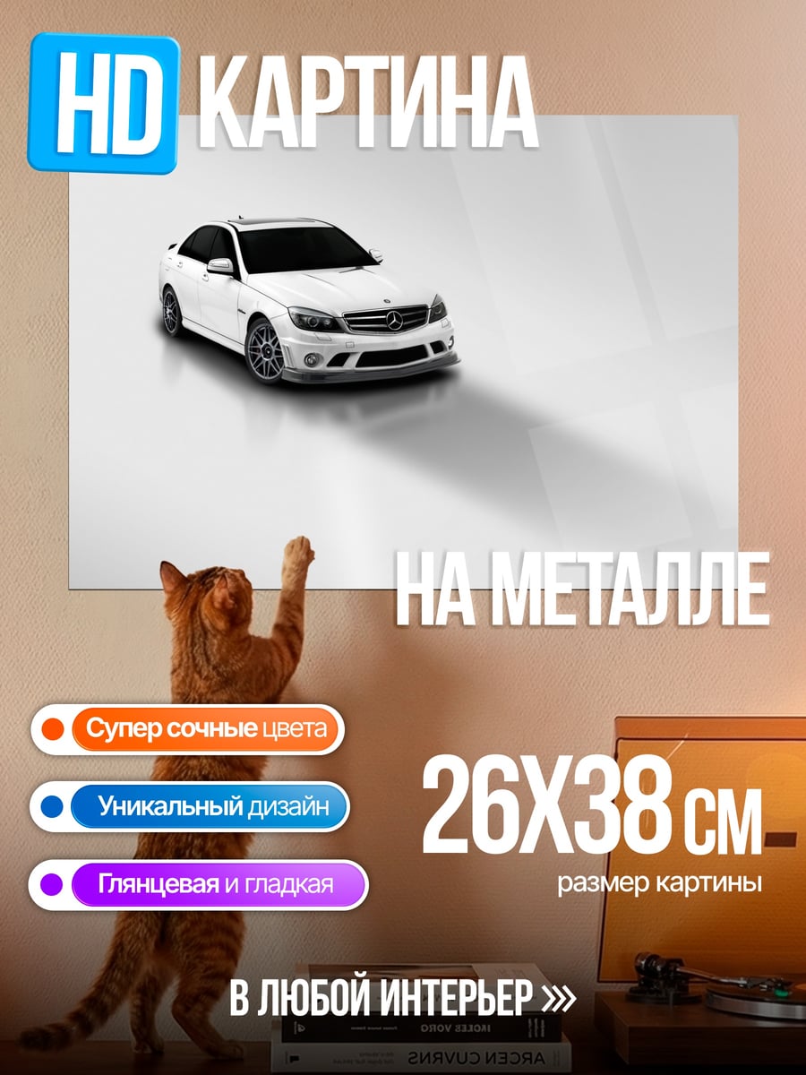 Картина на металле Белый спорткар