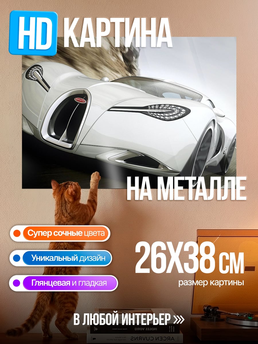 Картина на металле Белый спорткар скорость