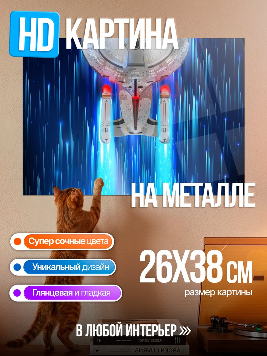 Картина на металле Звездный корабль в полете