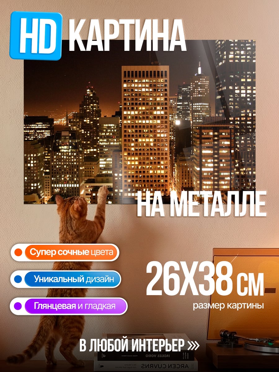 Картина на металле Ночной город огни
