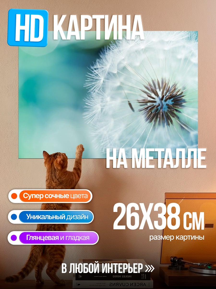 Картина на металле Одуванчик на ветру