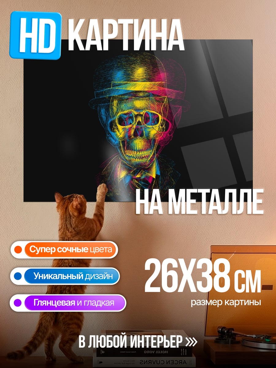 Картина на металле Череп в шляпе