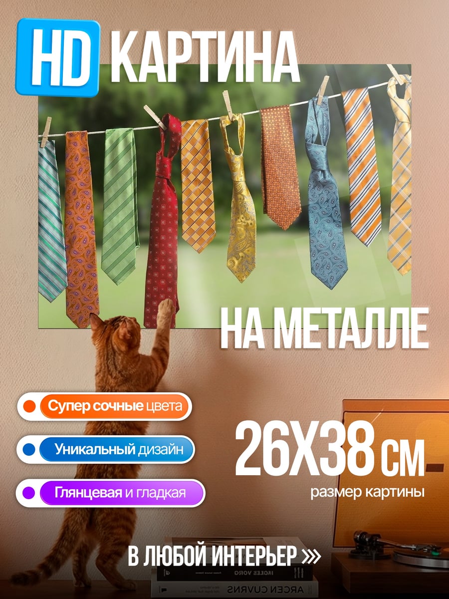 Картина на металле Галстуки на веревке