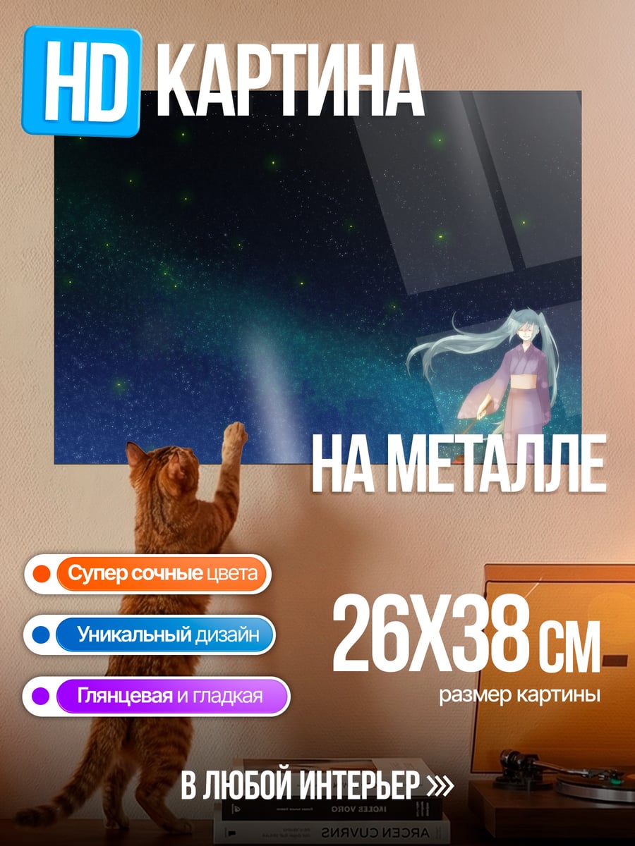 Картина на металле Девушка под звездами