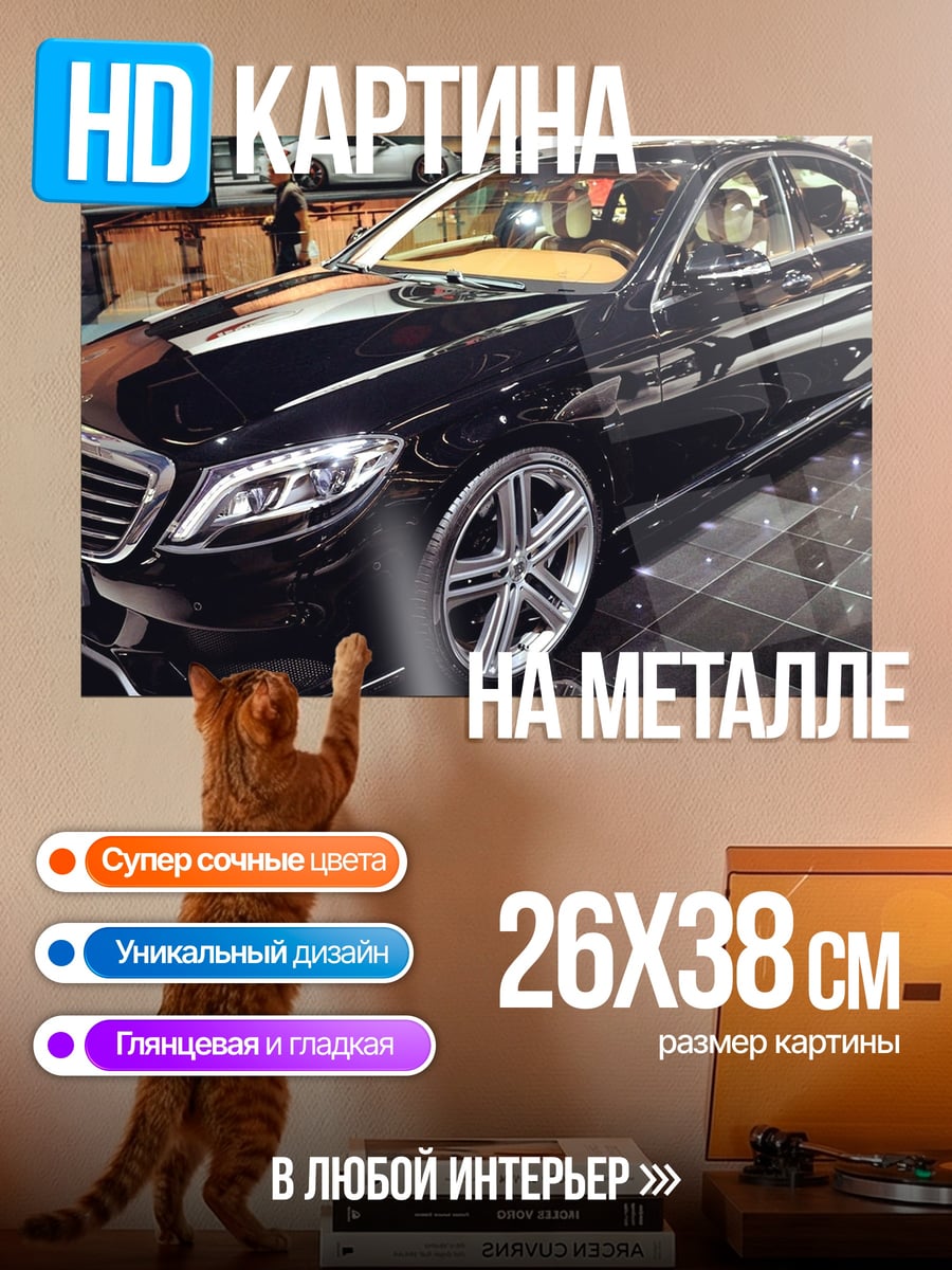 Картина на металле Черный седан на выставке