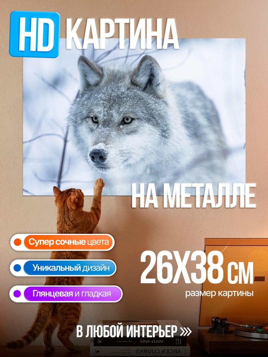 Картина на металле Волк в снегу