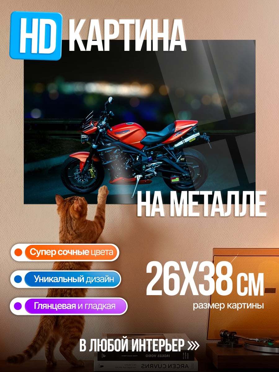 Картина на металле спортивный мотоцикл ночью