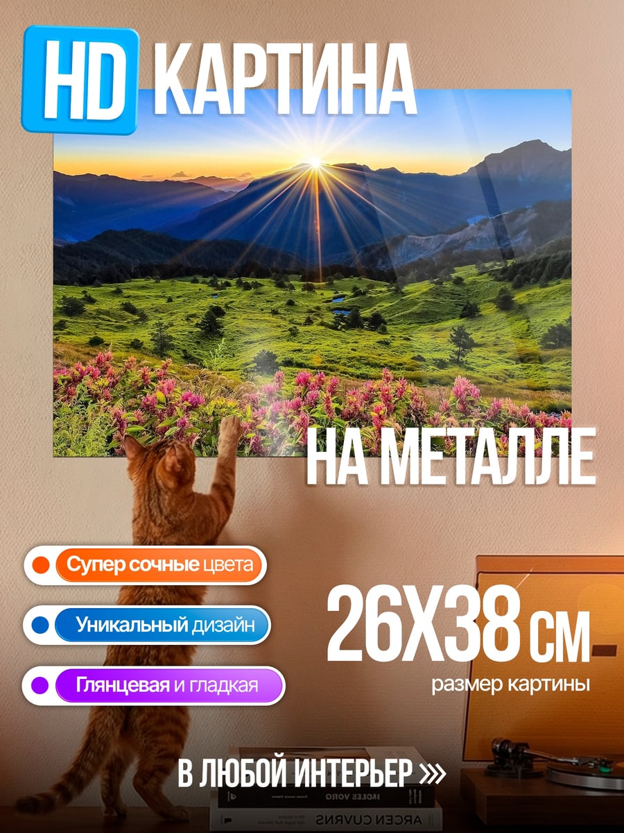 Картина на металле Горный пейзаж на рассвете