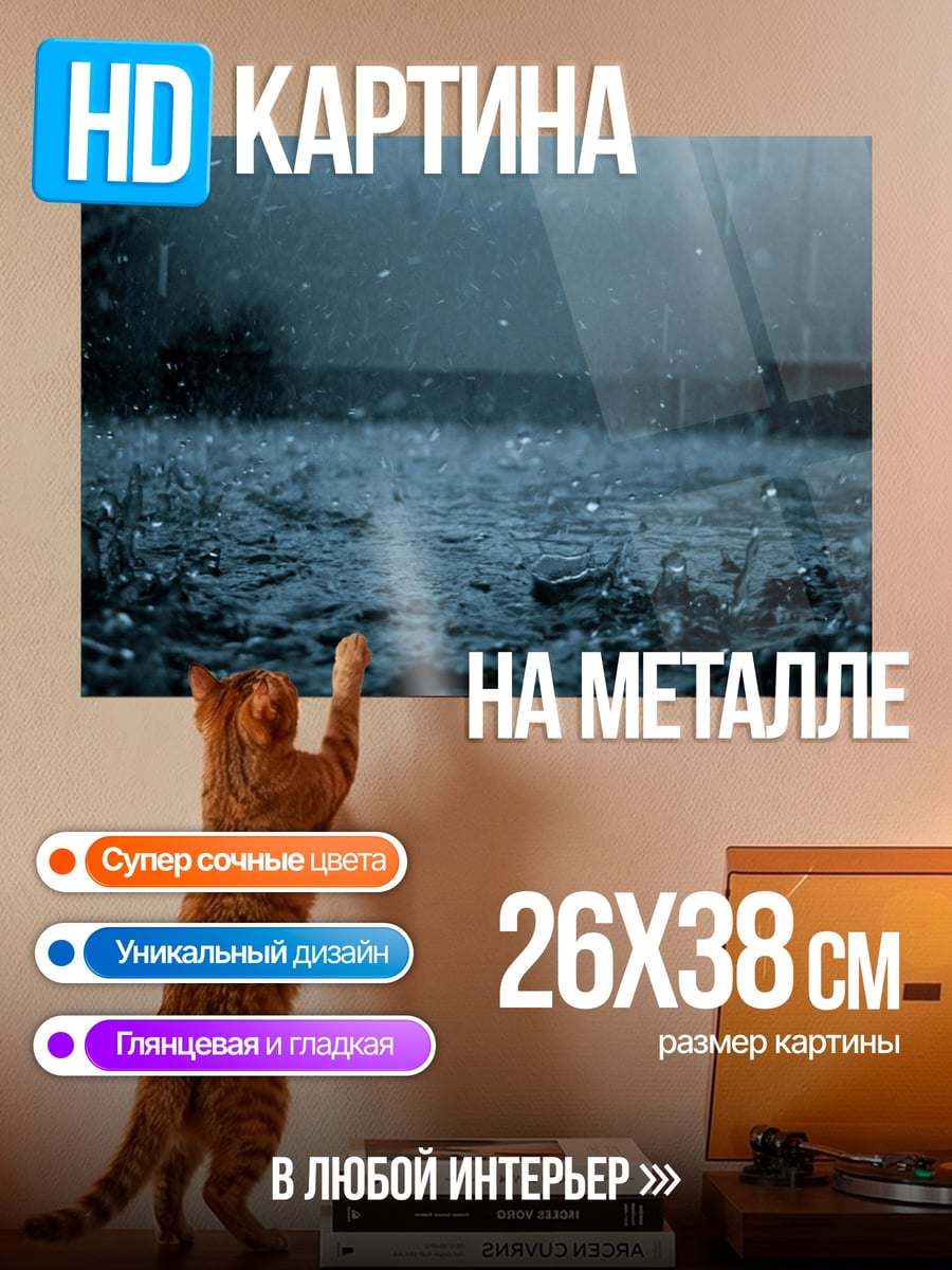 Картина на металле Сильный дождь