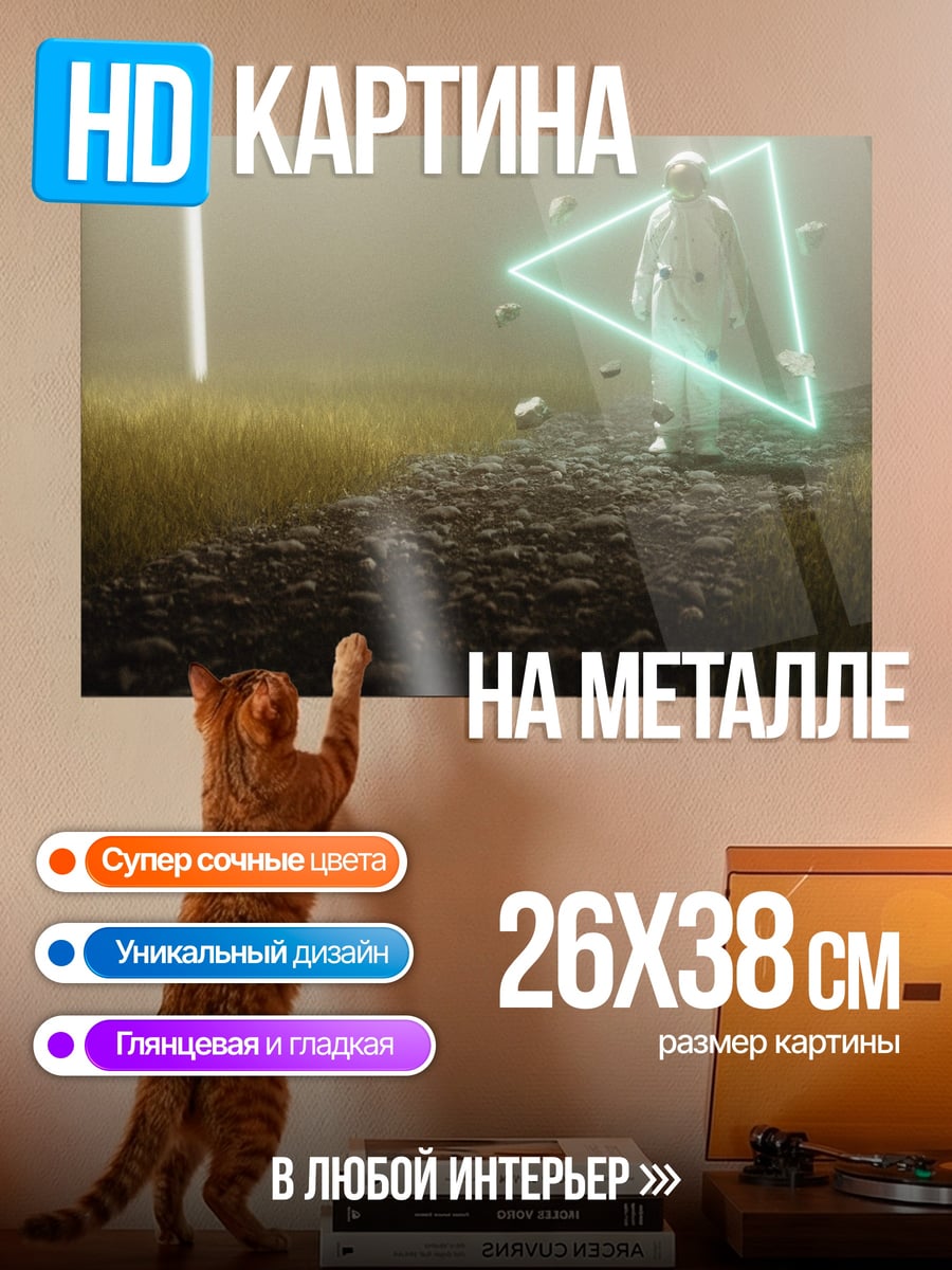 Картина на металле Астронавт и треугольник