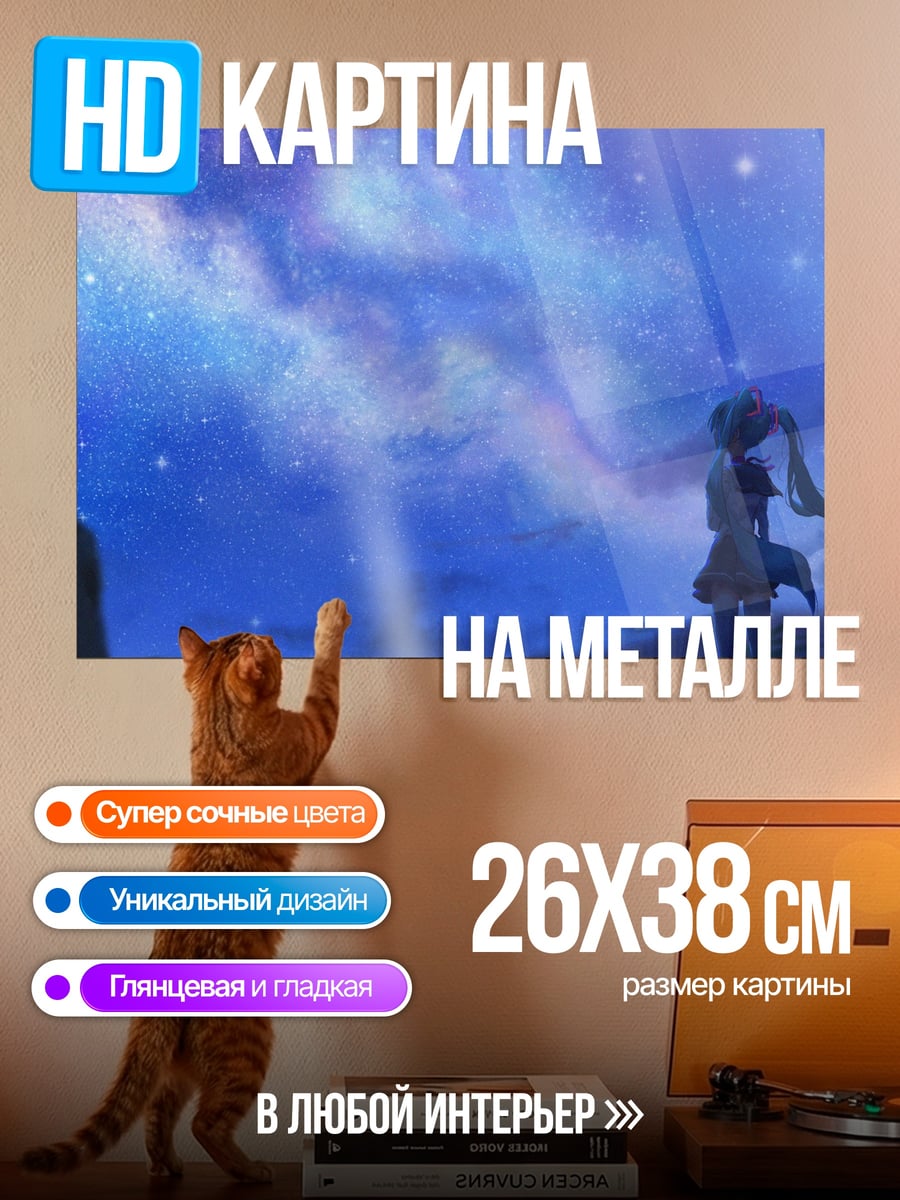 Картина на металле девушка смотрит на звезды