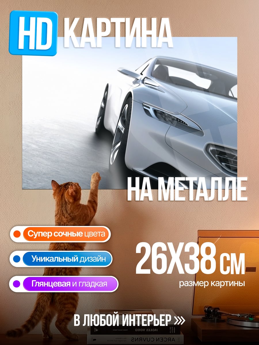 Картина на металле Серебристый спорткар