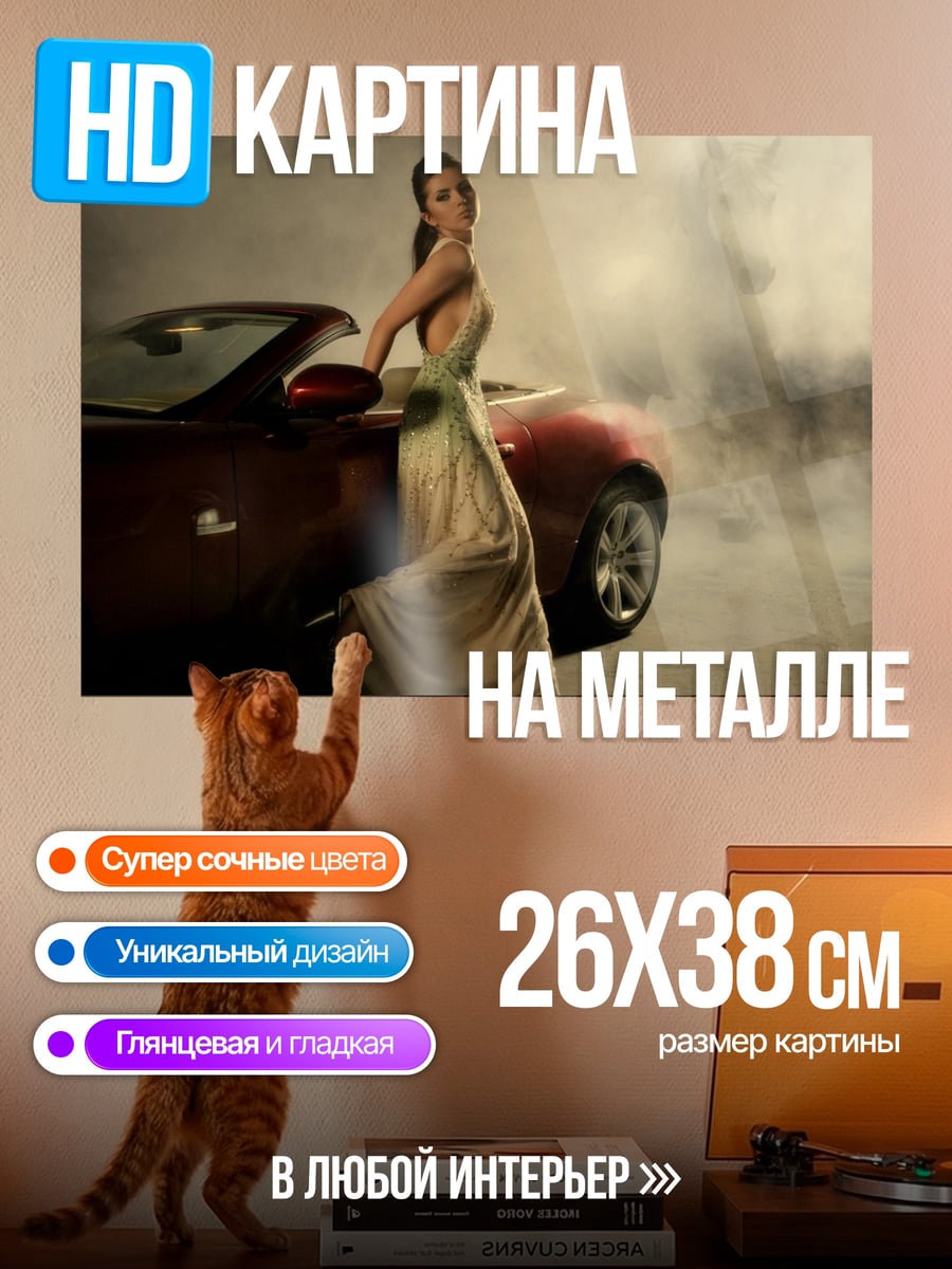 Картина на металле Девушка и спорткар