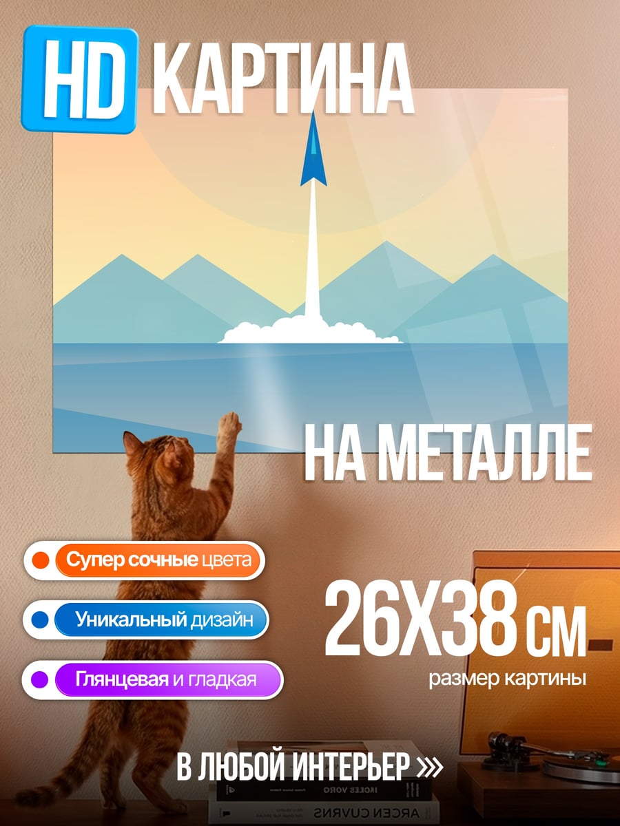 Картина на металле Ракета взлетает на закате