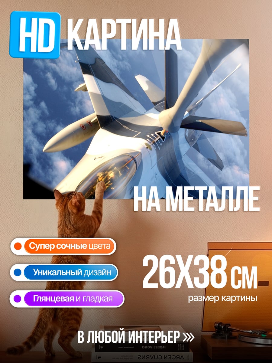 Картина на металле истребитель в небе