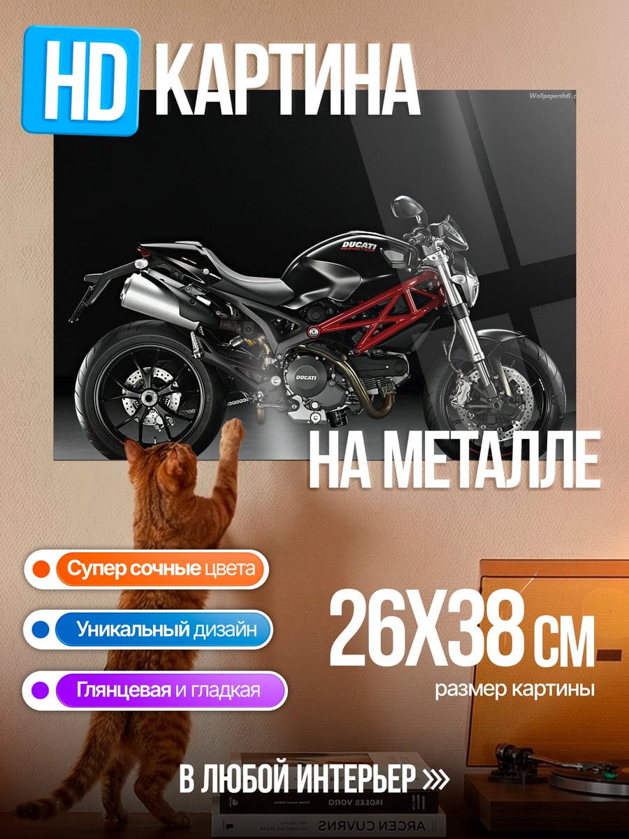 Картина на металле Черный мотоцикл Ducati