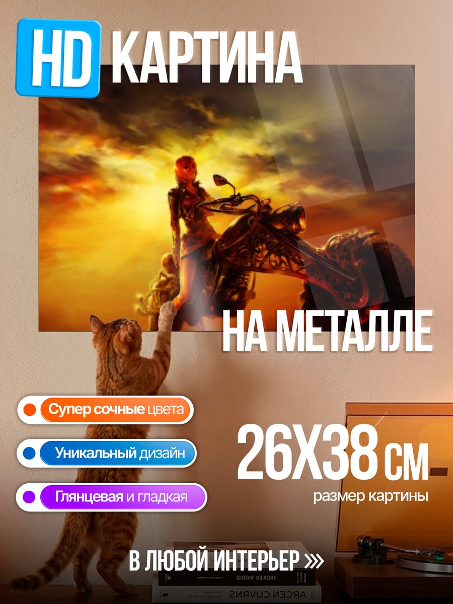 Картина на металле Девушка на байке