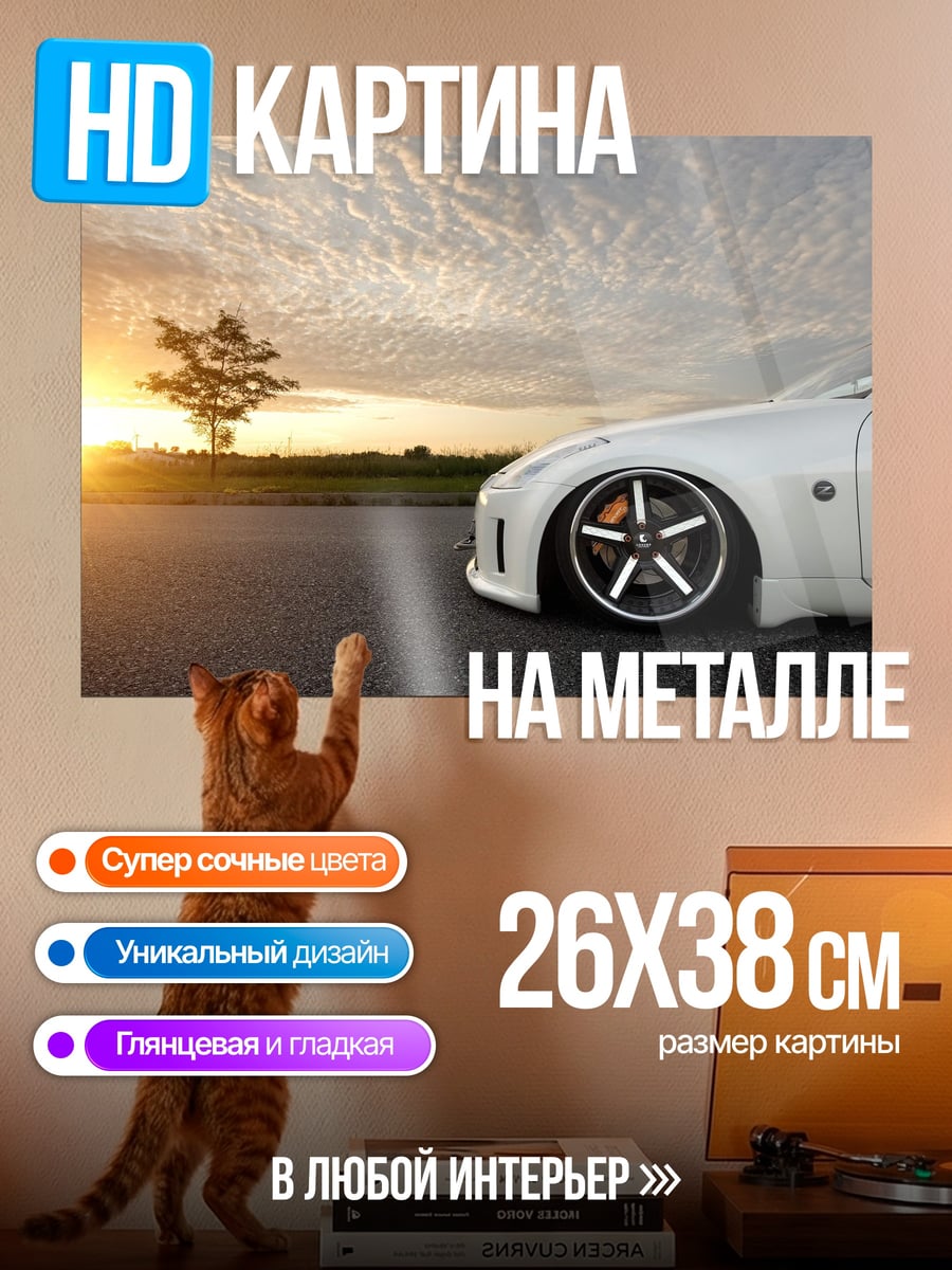 Картина на металле Спортивный автомобиль на закате