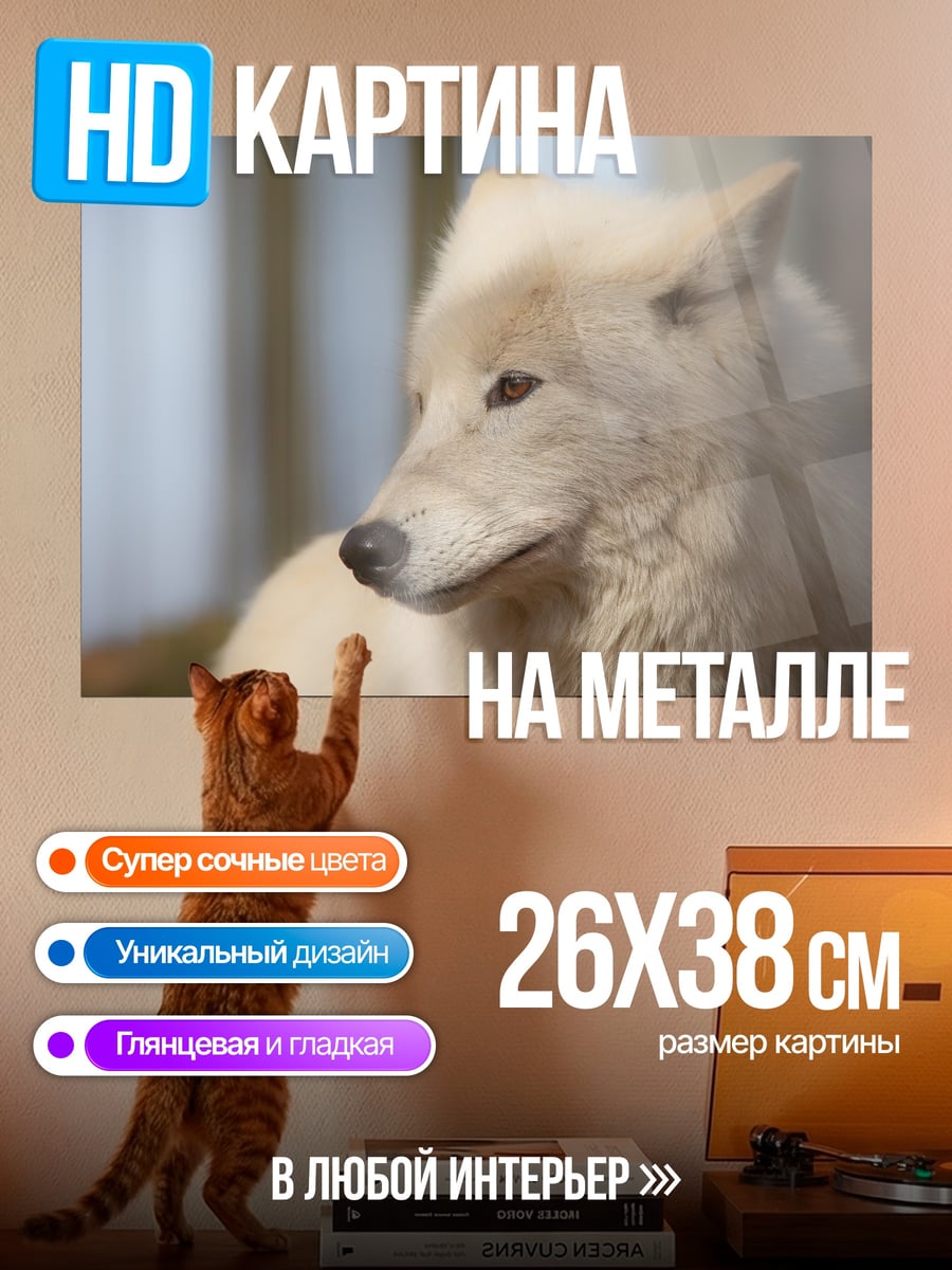 Картина на металле Белый волк в лесу