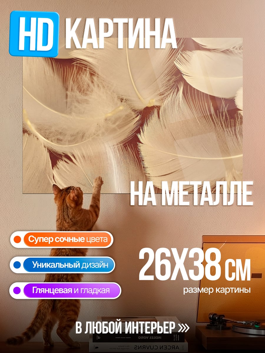 Картина на металле Белые перья