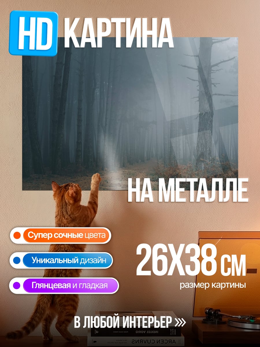 Картина на металле туманный лес