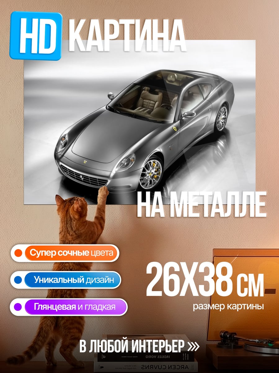 Картина на металле Серебристый спорткар