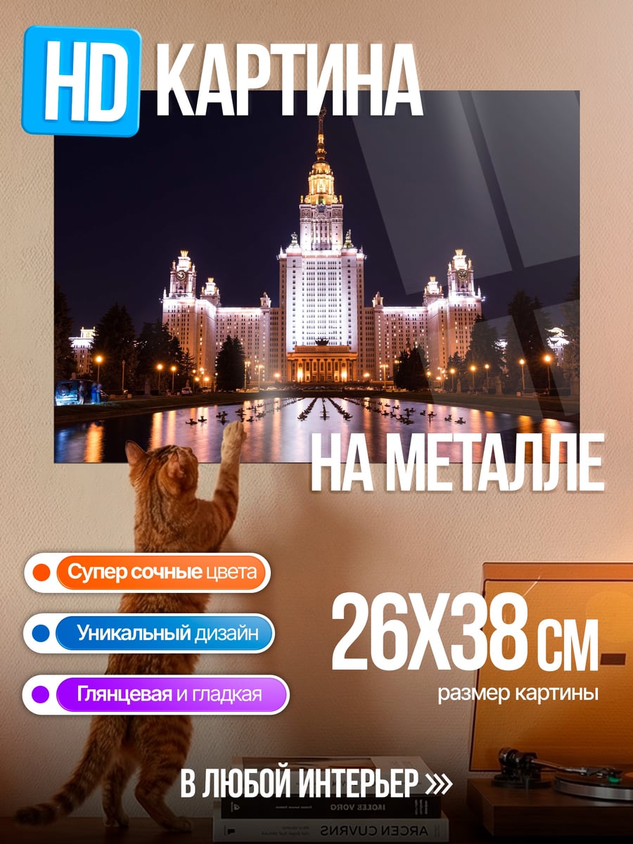Картина на металле МГУ ночью