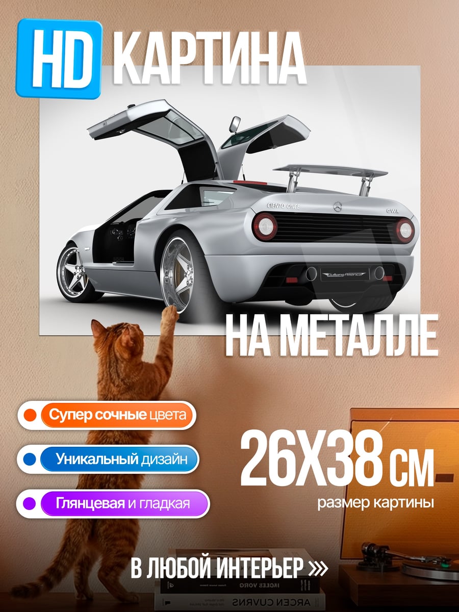 Картина на металле Серебристый спорткар двери