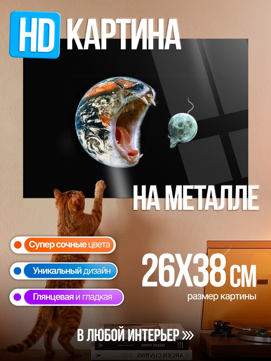 Картина на металле Земля и луна
