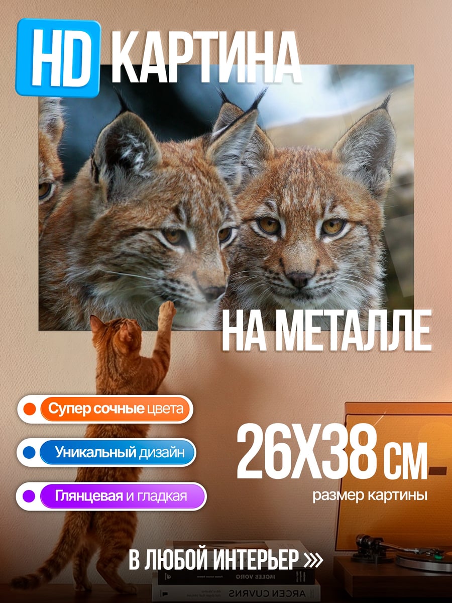 Картина на металле рыси в лесу