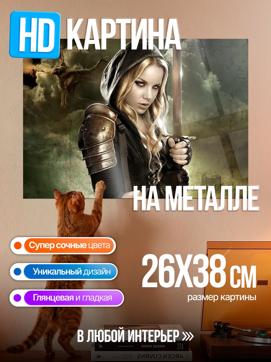 Картина на металле Девушка с мечом