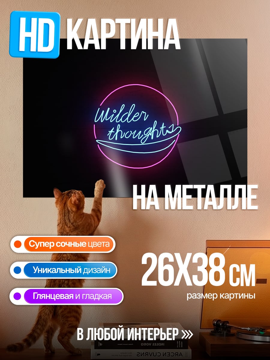 Картина на металле Неоновые надписи Wilder thoughts