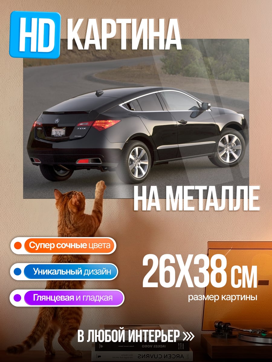 Картина на металле Черный спорткар на дороге