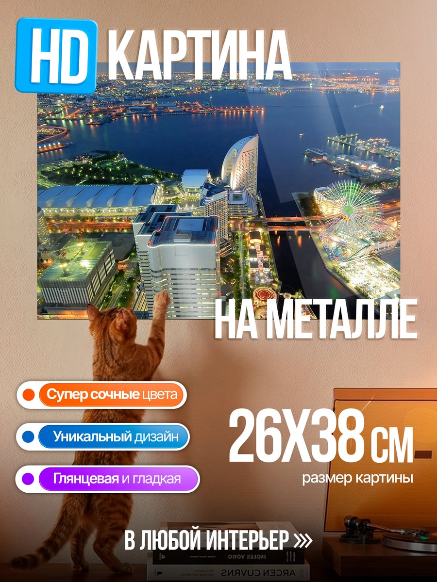 Картина на металле Городской пейзаж Йокогамы