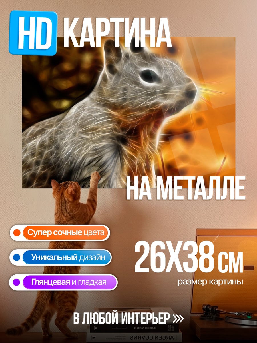 Картина на металле яркая белка