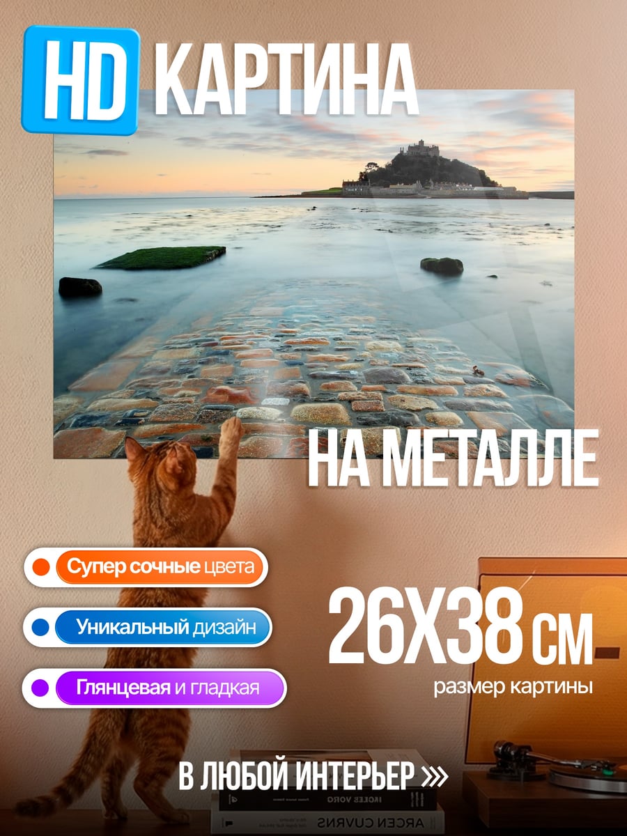 Картина на металле Затопленная дорога к замку