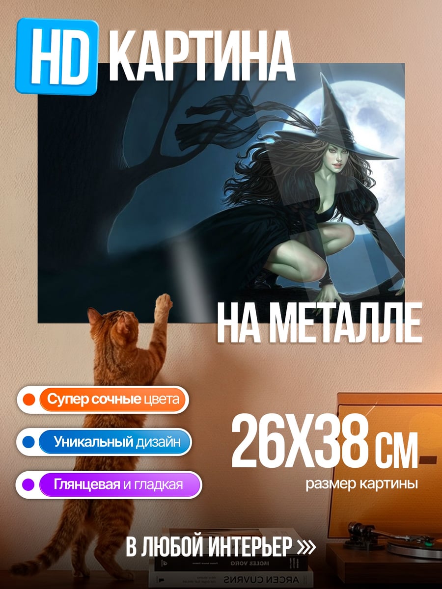 Картина на металле Ведьма на луне