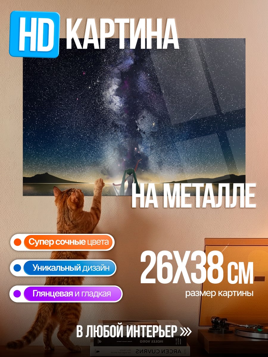 Картина на металле Девушка под звездами