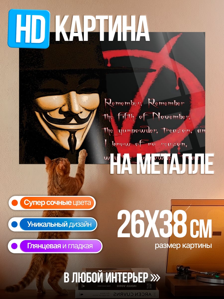 Картина на металле Маска Гая Фокса