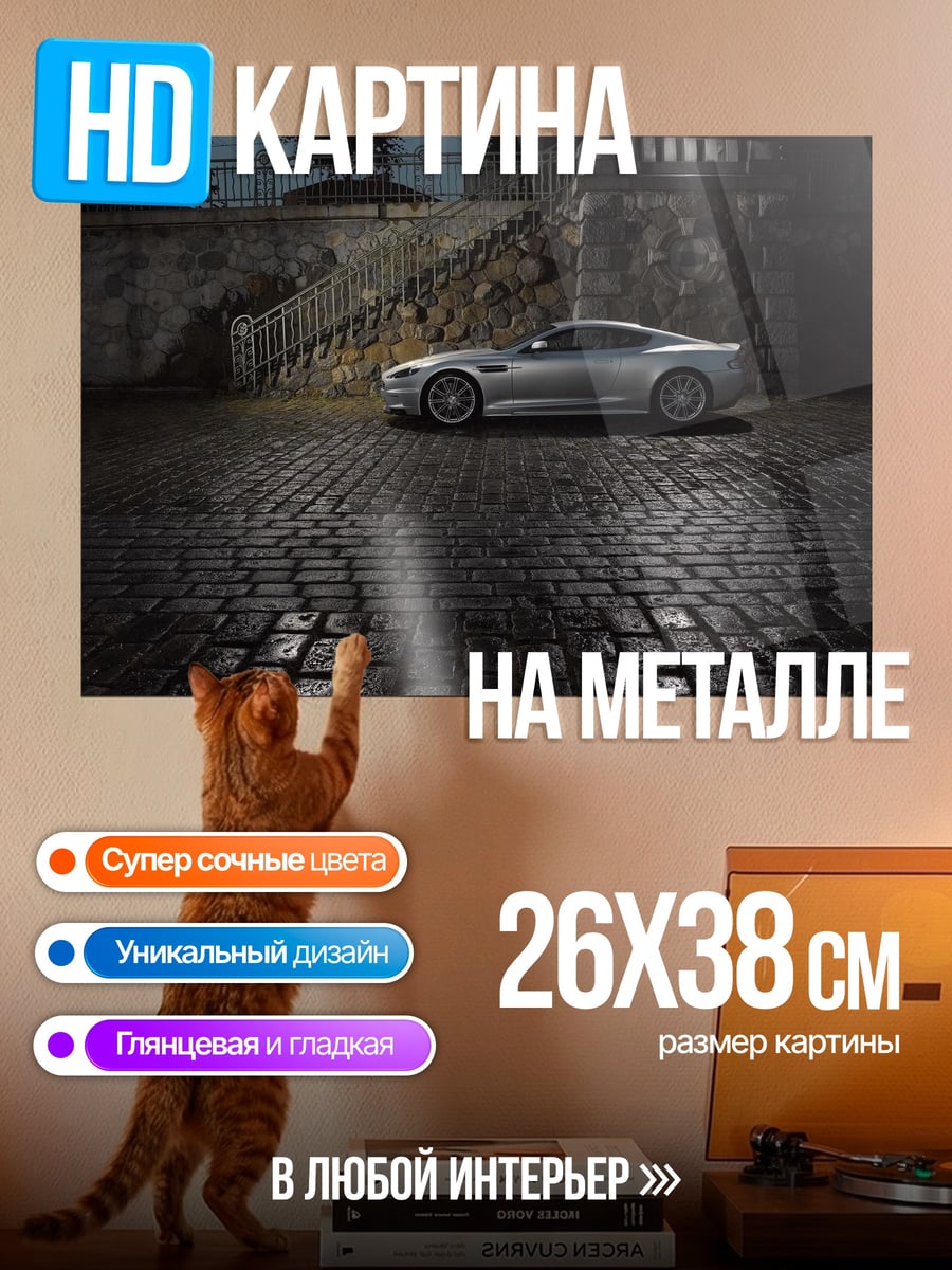 Картина на металле Серебристый спорткар