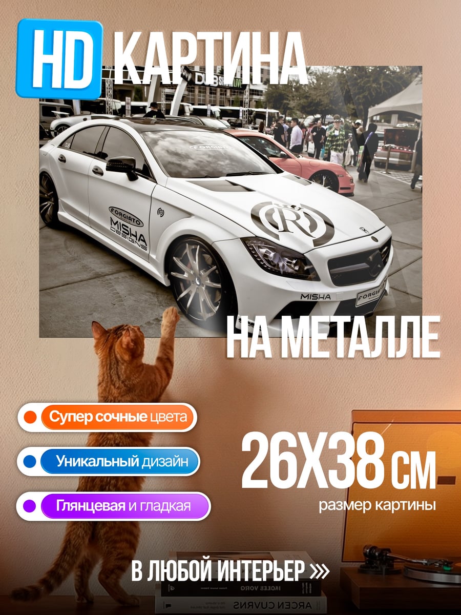 Картина на металле Белый спорткар