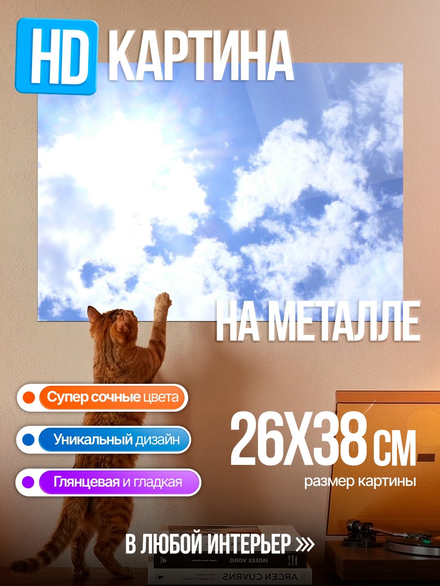 Картина на металле Солнце Облака Небо